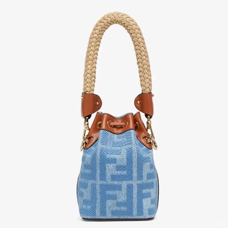 Cheap FF with In Motif Bucket Handle Mini Mon Straw Fendi Blue Straw Tresor Bag 0417